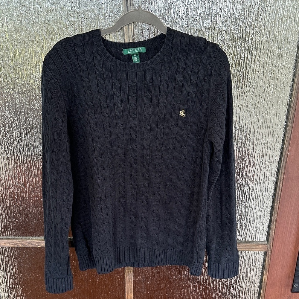 Polo Ralph Lauren Black Cable Knit Crewneck Sweater size XL - Picture 2 of 5